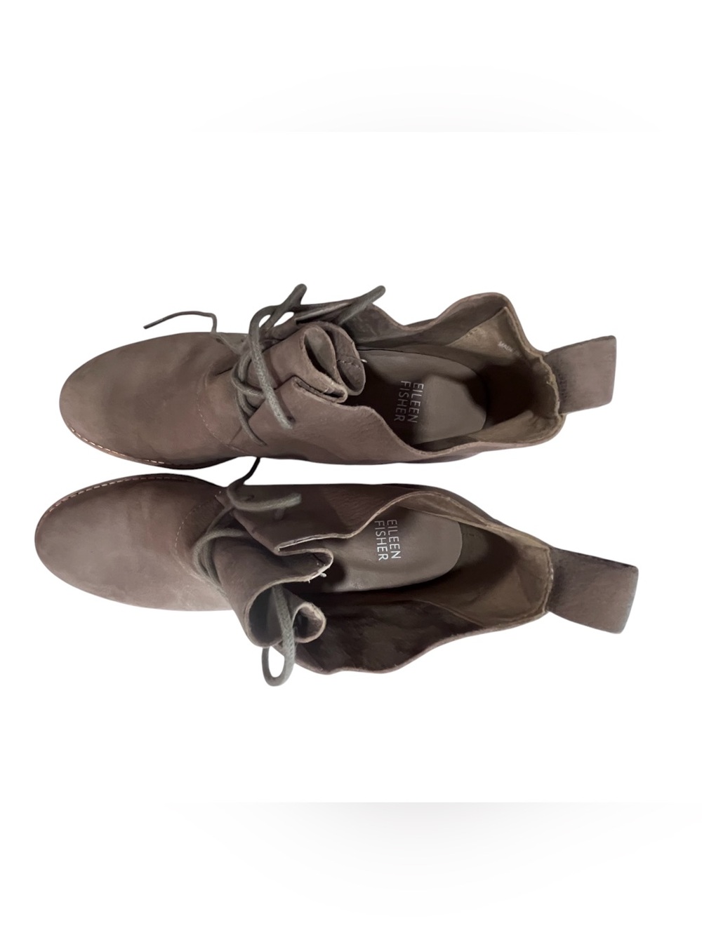 Eileen Fisher Nubuck Taupe brown Lace-Up suede Leather Wedge Ankle Boots Size 9 - Picture 6 of 12